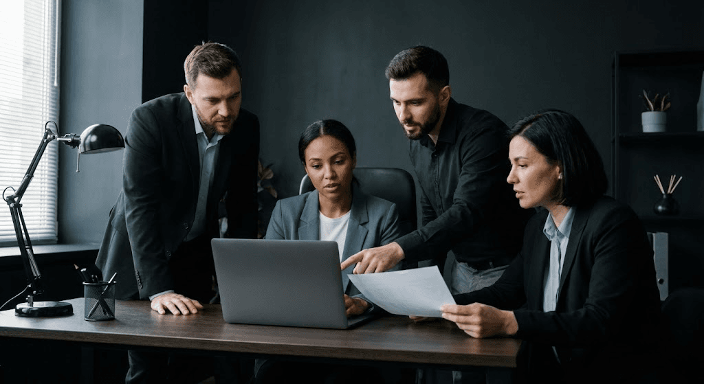 Équipe de consultants IT travaillant sur la gouvernance et la stratégie digitale